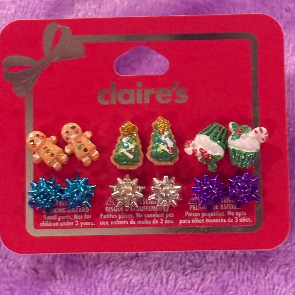 Claire's Holiday Stud Earring Collection! Bows, Gingerbread, and more! New